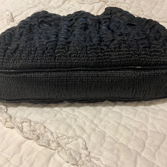 FENDI Borderline Clutch in Black Pleated Satin with Gold and Silver Kiss Lock - Picture 7 of 14